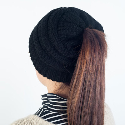 

Women Knitted Beanies Tail Hat Dome High Bun Ponytail Winter Cap Skullies Headwear