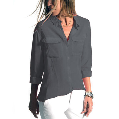 

Plus Size Autumn Women Blouse Shirt New Casual Lapel Long Sleeve Shirt Pocket Solid Color Fashion Blouse