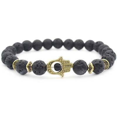 

New Natural Lava Rock Stone With Spacer Hand Bead Men Bracelet Popular