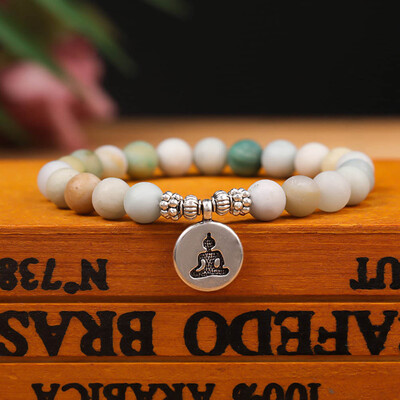 

8mm Silver Alloy Buddha Head Charms Natural Stone Beads Bracelets