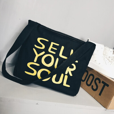 

Tailored Fashion Women Canvas Printing Letter Shoulder Bags Large Capacity Shopping Bag