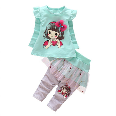 

Autumn Winter Baby Girl Cotton Long Sleeve Cartoon Girls Print Sweatshirt TopsTrousers Skirts Clothes Set