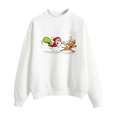 

Halloween Women Brushed Sweatshirt Autumn Winter Long-sleeved Santa Claus Christmas Tree Print Sweatshirt Happy Halloween
