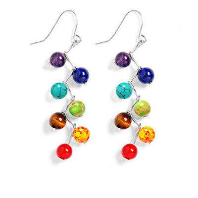 

Colorful Seven Kinds of Natural Stone Beads Stud Drop Dangle Earring for Women