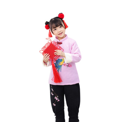 

3-12Y baby Clothes Winter Warm Long Sleeve Chinese style Animal Pattern Girl Coat Floral Pants Thicken clothes for girl