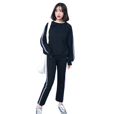 

Autumn Women Sets 2 Piece Sets Long Sleeve Thicken Sweatshirts Set for Women Clothing TopsSide Striped Pants Suit Female