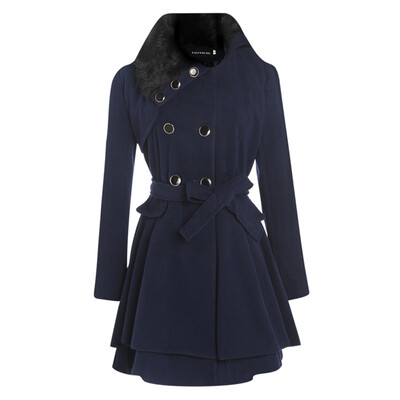 

5Xl Vintage Women Winter Double Buckle Coat Windbreaker Slim Long Trench Coats Lady Fur