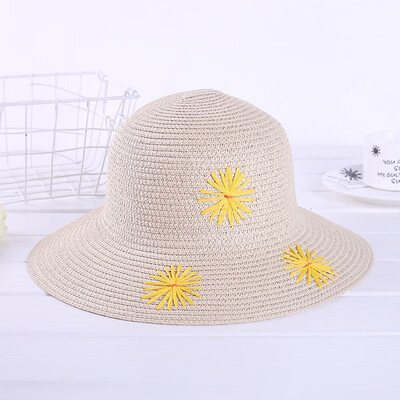 

Springsummer new sun flower straw hat sun-drenched vacation beach hat straw shade sun-proof fisherman hat wholesale