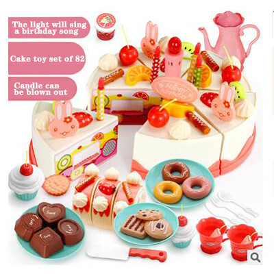 

YIWULA82 Piece Pretend Role Play Kitchen Toy Happy Birthday Cake Food Cutting Set Kids