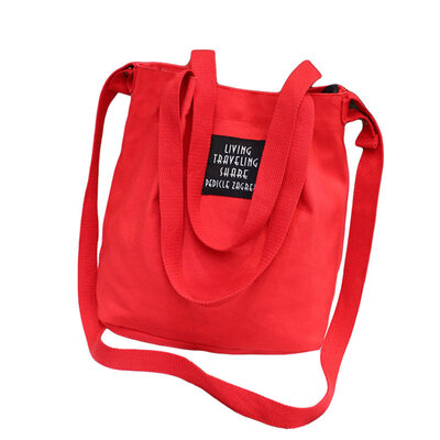 

Women Solid Color Letter Print Large Capacity Tote Crossbody Shoulder Canvas Bag