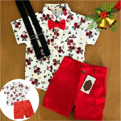 

Toddler Kid Baby Boy Christmas Outfit Santa Claus Lapel Shirt & Shorts Pants