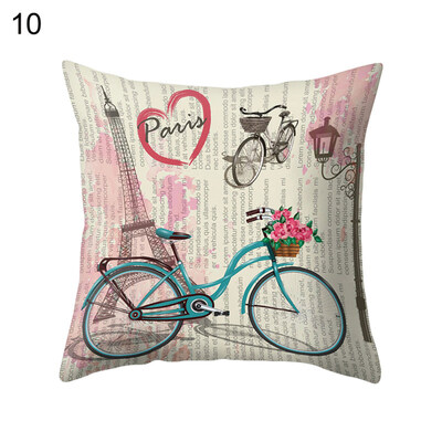 

Bicycle Flower Eiffel Tower Pillow Case Cushion Cover Bed Car Cafe Office Decor