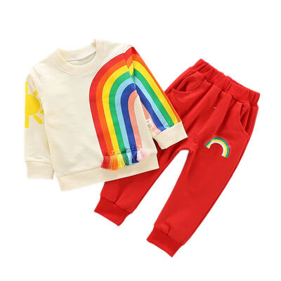 

Autumn Baby Boys clothes Long Sleeve Rainbow Print Sweatshirt TopsPants Trouser Costume Set Casual