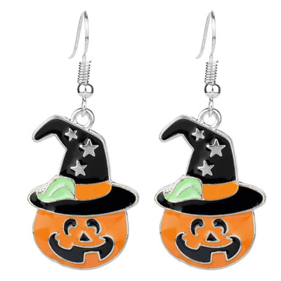 

Girl Lovely Enamel Pumpkin Ghost Shape Dangle Earrings Halloween Cosplay Drop Earrings