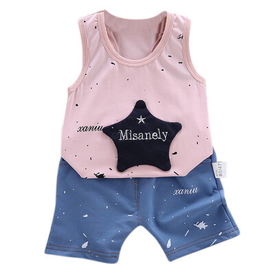 

Summer Children Baby Boys Casual Sleeveless Star Print Vest TopsShorts Suits Costume Set