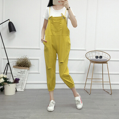 

Women Overalls Fashion BF Stretched Thin Jeans Solid Color Cute Big Pocket Overalls For Girls