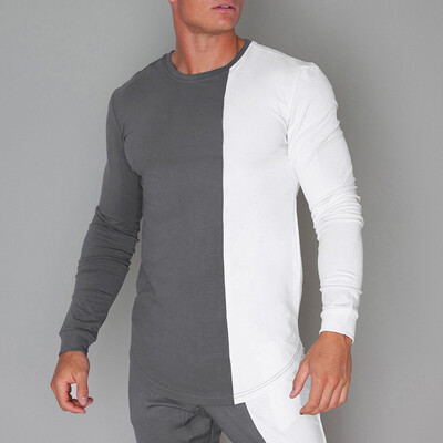 

Toponeto Mens Stitching Color Sports Long Sleeved T-shirt Quick-drying Running Tops
