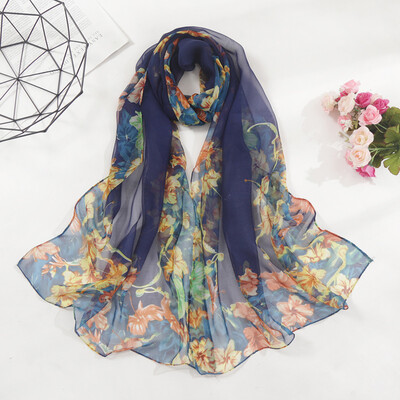 

Gobestart Fashion Women Flower Print Long Soft Wrap Scarf Simulation Silk Shawl Scarves