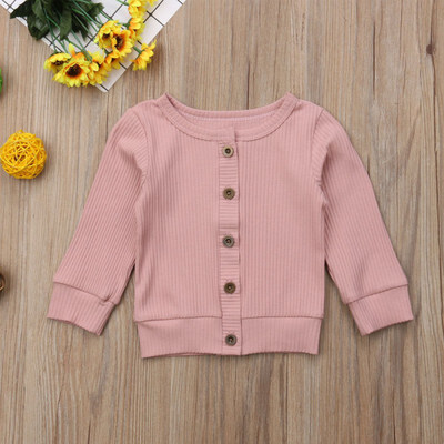 

New Autumn Girl\s T-Shirt Solid Color All-match Concise Casual Round Collar Long Sleeve Button Decor T-shirts