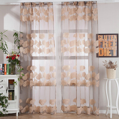 

Toponeto 1 PCS Leaves Tulle Door Window Curtain Drape Panel Sheer Scarf Valances