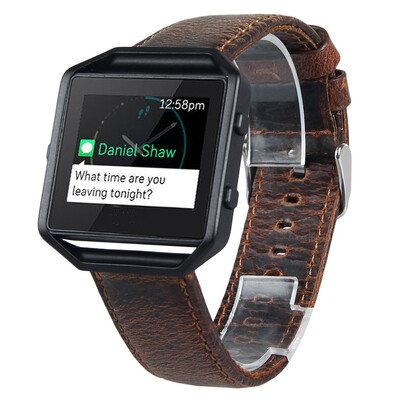 

〖Follure〗Retro leather Watch Bracelet Strap Band Metal Watch Frame For Fitbit Blaze BW