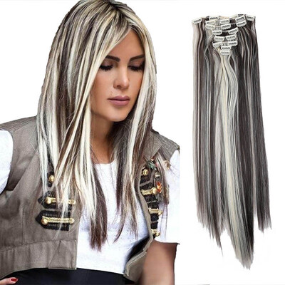 

8 PcsSet Fashion Long Curly Wavy Straight Clip In Hair Extension Sexy Heat Resistant Party Hair Natural Synthetic Hair For Women
