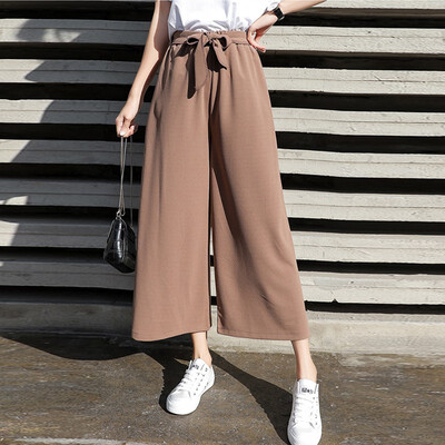 

Pants Women Casual Office Lady Loose Chiffon Wide Leg Pants Elastic High Waist Trousers Women Solid Pants pantalones mujer