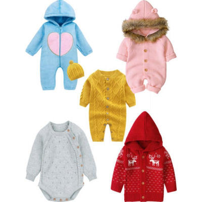 

UK 2PCS Winter Newborn Baby Girl Boy Knitted Long Sleeve Romper Overall Clothes