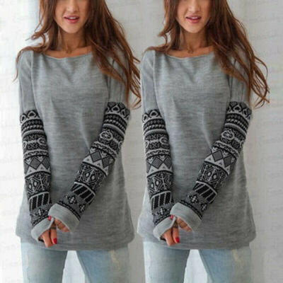 

Women Autumn Printing Crochet Pullover Long Sleeve Loose Tops T-Shirt Blouse