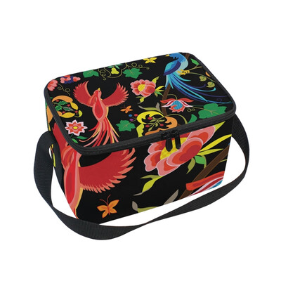 

ALAZA Insulated Lunch Box Folk Pattern Birds Lunch Bag for Men Women Portable Tote Bag Cooler Bag