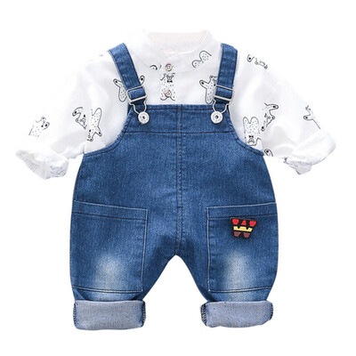 

Infant Newborn Boy Girl Autumn Outfits Long Sleeve Cartoon Animal Print TopStrap Trousers Children Toddler Casual Sets