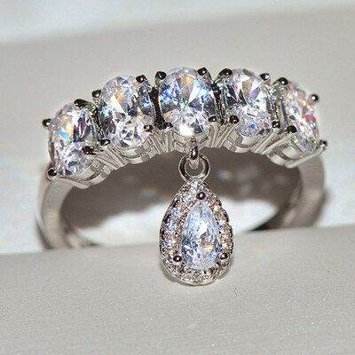 

Fashion Women Water Droplets Wedding Oval Cut White Topaz Gemstone Silver Ring