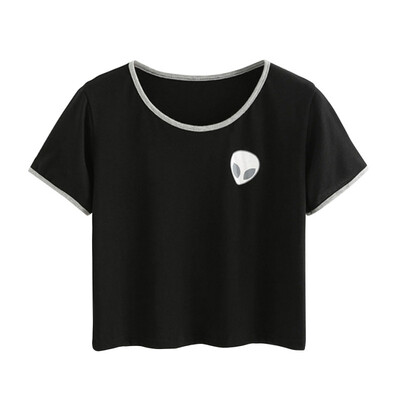 

Casual Stylish Casual Crop Top Alien Printing T-Shirt Women Loose Print Short Sleeve Tee