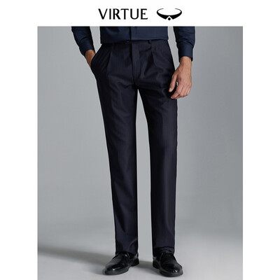 

Virtue rich loose single pleated wool anti-wrinkle men 2019 spring new trousers business casual dark vertical stripes dress straight trousers YKM60243103 Navy 94