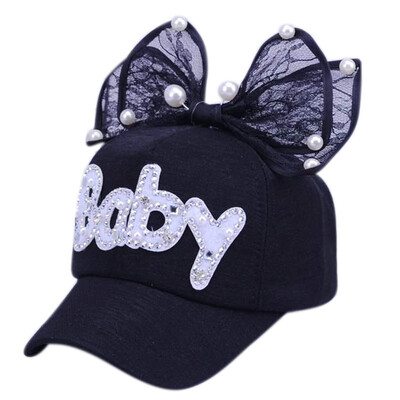 

New Kids Adjustable Hat Baby Girl Casual Outdoor Letter Pattern Baseball Cap Breathable Visor Hats With Bowknot