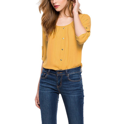 

2017 Summer Autumn Style Casual Office women Shirts Ladies Round Neck Long Sleeve Chiffon Blouse