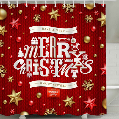 

Christmas Shower Curtain Waterproof Mildew Bath Decorative Shower Curtain Set HD Printed Polyester Bath Covers With 12 C-Shape