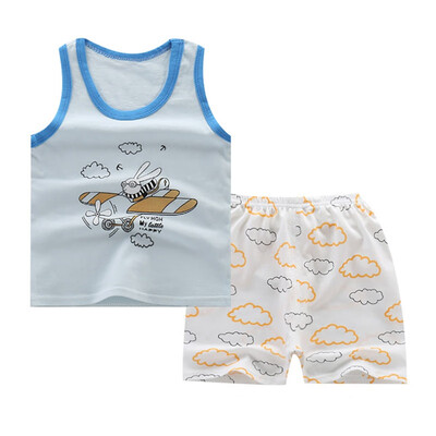 

Childrens Boys Suits Cartoon Cute Animal Cotton Baby VestShorts Two-Piece Vest Suit For 0-6 Years Old