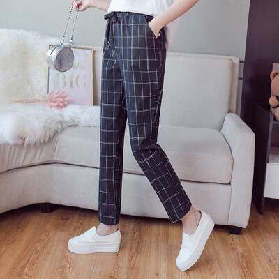 

Women Plaid Harem Pants Casual High Waist Comfortable Breathable Autumn Harajuku Korean Ladies Trousers