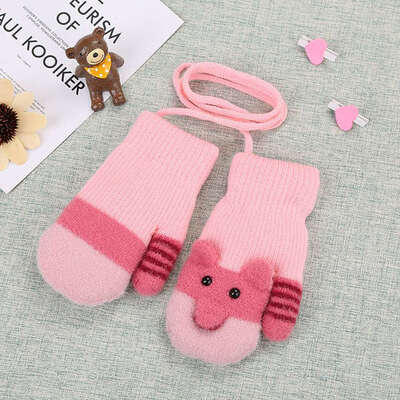 

New 2-4 Years Old Cute Cartoon Baby Gloves Winter Knitted Wool Mittens Thicken Gloves