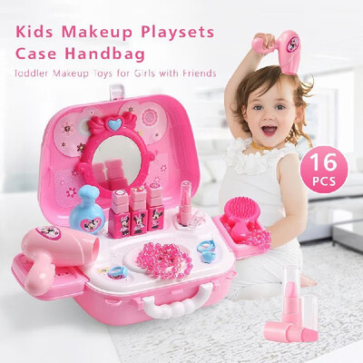 

Kids Makeup Playsets Case Handbag Pretend Play Make Up Case&Cosmetic Set 16PCS Toddler Makeup Toys for Girls Cosmetician Plays