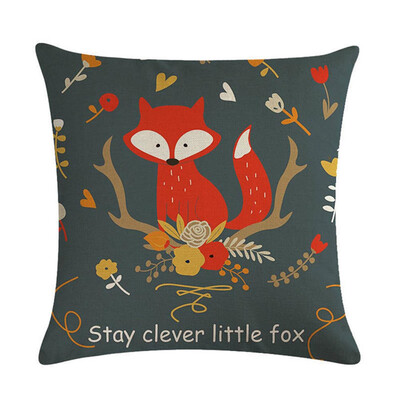 

Cotton Linen Cartoon Fox Home Decoration Throw Pillowcase Sofa Waist Pad Cover
