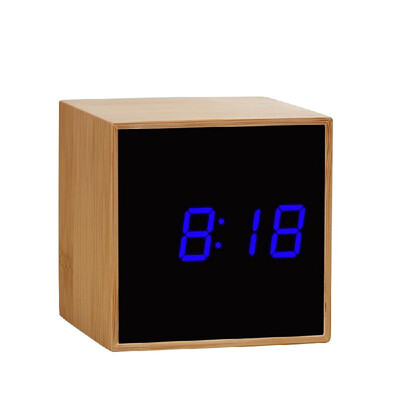 

Digital LED Bamboo Alarm Clock Wooden Square Clock Multifunctional Noiseless Mirror Clock