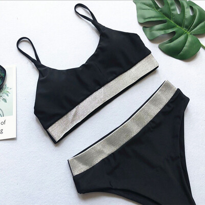 

2019 Sexy Bikini Women Simple Section Hanging Neck Split Swimwear Thin Belt Bikinis Push Up Bra-style Swimsuit