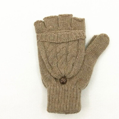 

Half Finger Fingerless Gloves Convertible Flip Knitted Artificial Wool Winter Warm Gloves For Women Girl