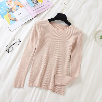 

Women Korean Solid Color Sweater Female Knitted Long Sleeves Pullovers Basic O Neck Jumpers Autumn Pull Femme