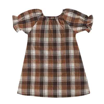 

Summer Newborn Baby Kid Girl Polyester Short Sleeve Dress Cute Plaid Printed Puff Sleeve Comfortable Princess High Quality Dress