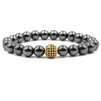 

8 mm Micro Inlay Zircon Black Ball Stone Hand Cord Bracelet Elasticity Bracelet Unisex Pair Jewellery