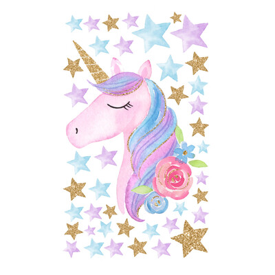 

horse Unicorn stars Stickers Wall Decals Peel&Stick Cute Wall Decor Art Sticker for Girls Women Kids Bedroom Kindergarten