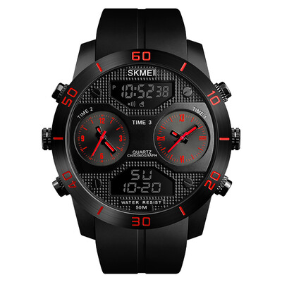 

SKMEI 1355 Men Quartz 3 Time Chrono Watches Countdown Analog Digital Display Wristwatch 5ATM Waterproof Fashion Casual Backlight M